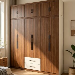 Modern 6-Door Steel Wardrobe with Overhead Storage - Large Capacity Bedroom Closet Solution