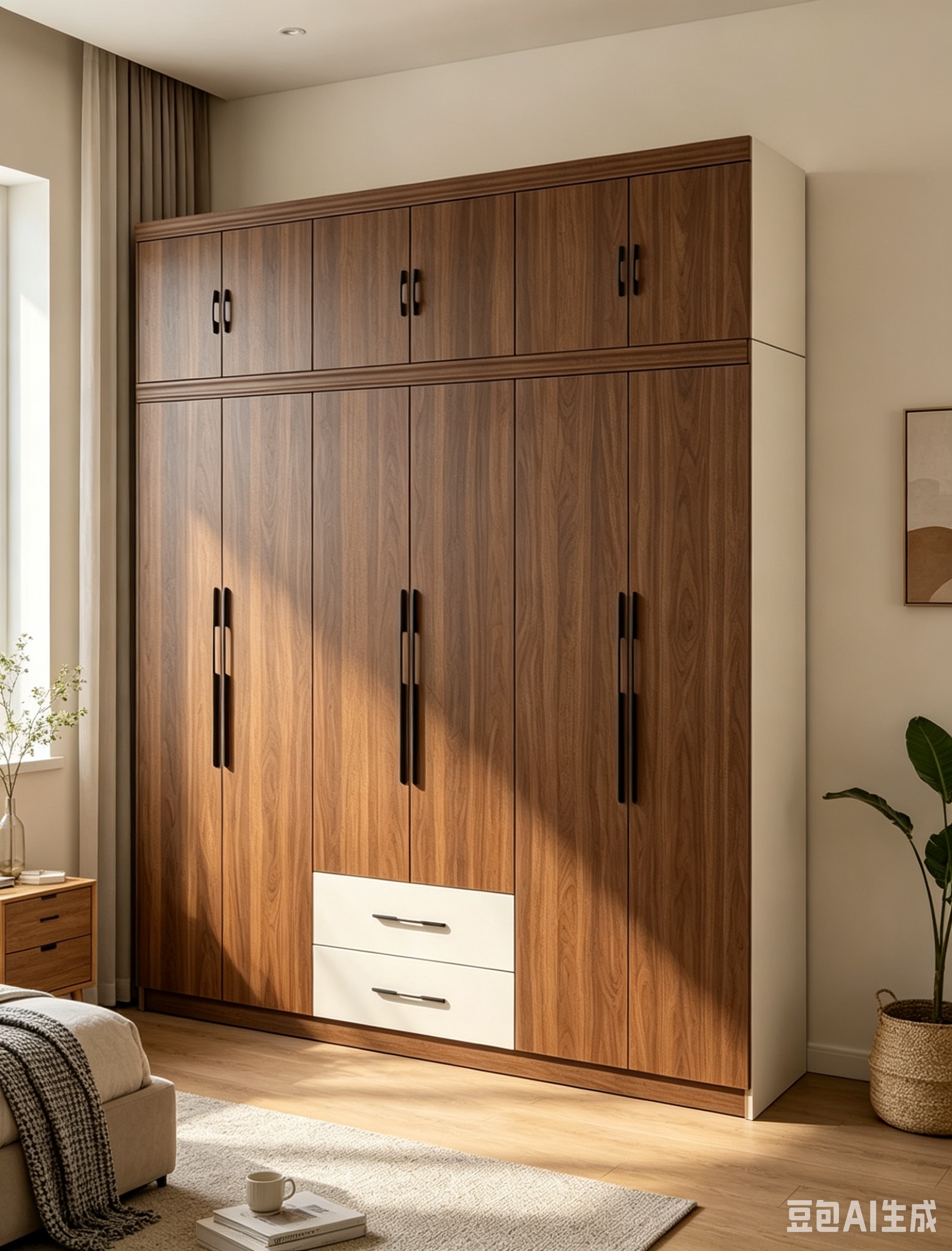 Modern 6-Door Steel Wardrobe with Overhead Storage - Large Capacity Bedroom Closet Solution