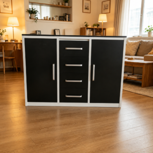 Modern Compact Steel Low Storage Cabinet – Versatile Credenza with Multi-Drawer Utility