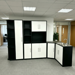 Modern 9-Door Modular Steel Combination Unit with Integrated Kitchen/Work Station – Ultimate All-in-One Storage Solution