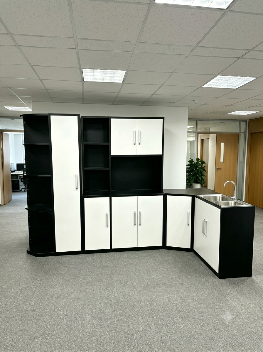 Modern 9-Door Modular Steel Combination Unit with Integrated Kitchen/Work Station – Ultimate All-in-One Storage Solution