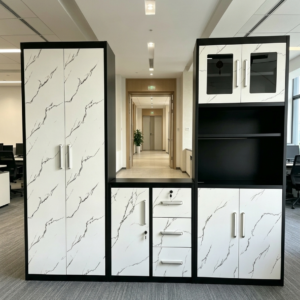 Modern 6-Door Modular Steel Combination Unit – Premium Marble Pattern Storage Solution