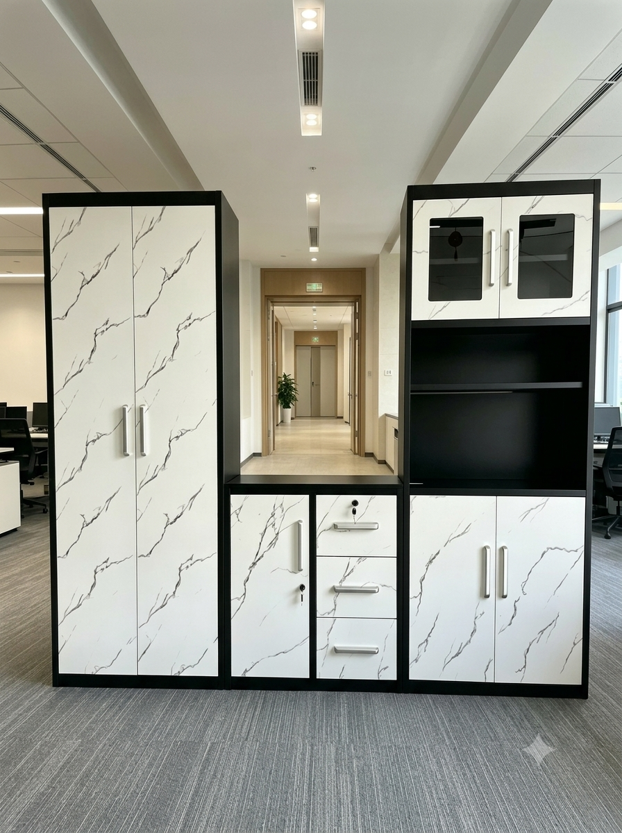 Modern 6-Door Modular Steel Combination Unit – Premium Marble Pattern Storage Solution