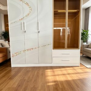 Modern 5-Door Steel Wardrobe with Luxury Glass Display - Premium Bedroom Storage Solution