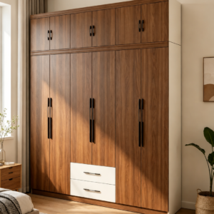 Modern 6-Door Steel Wardrobe with Overhead Storage - Large Capacity Bedroom Closet Solution