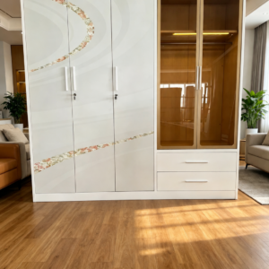 Modern 5-Door Steel Wardrobe with Luxury Glass Display - Premium Bedroom Storage Solution